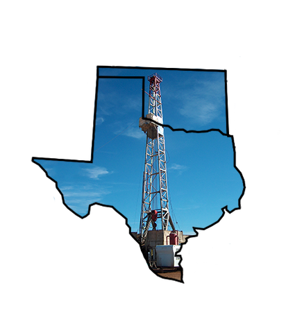 oil well being drilled on outline of Texas and Oklahoma