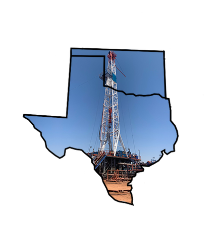new oil well being drilled on outline of Texas and Oklahoma map