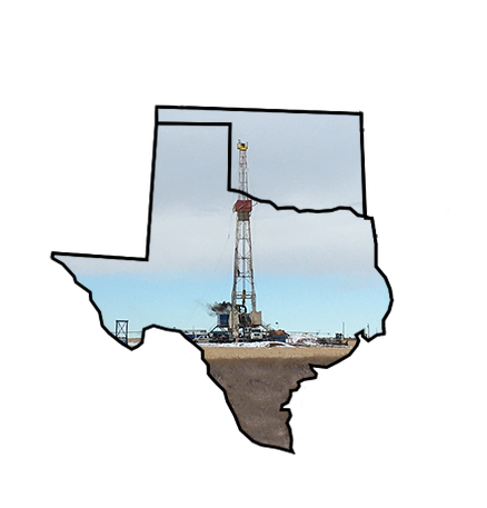 oil well being drilled on Texas and Oklahoma outline
